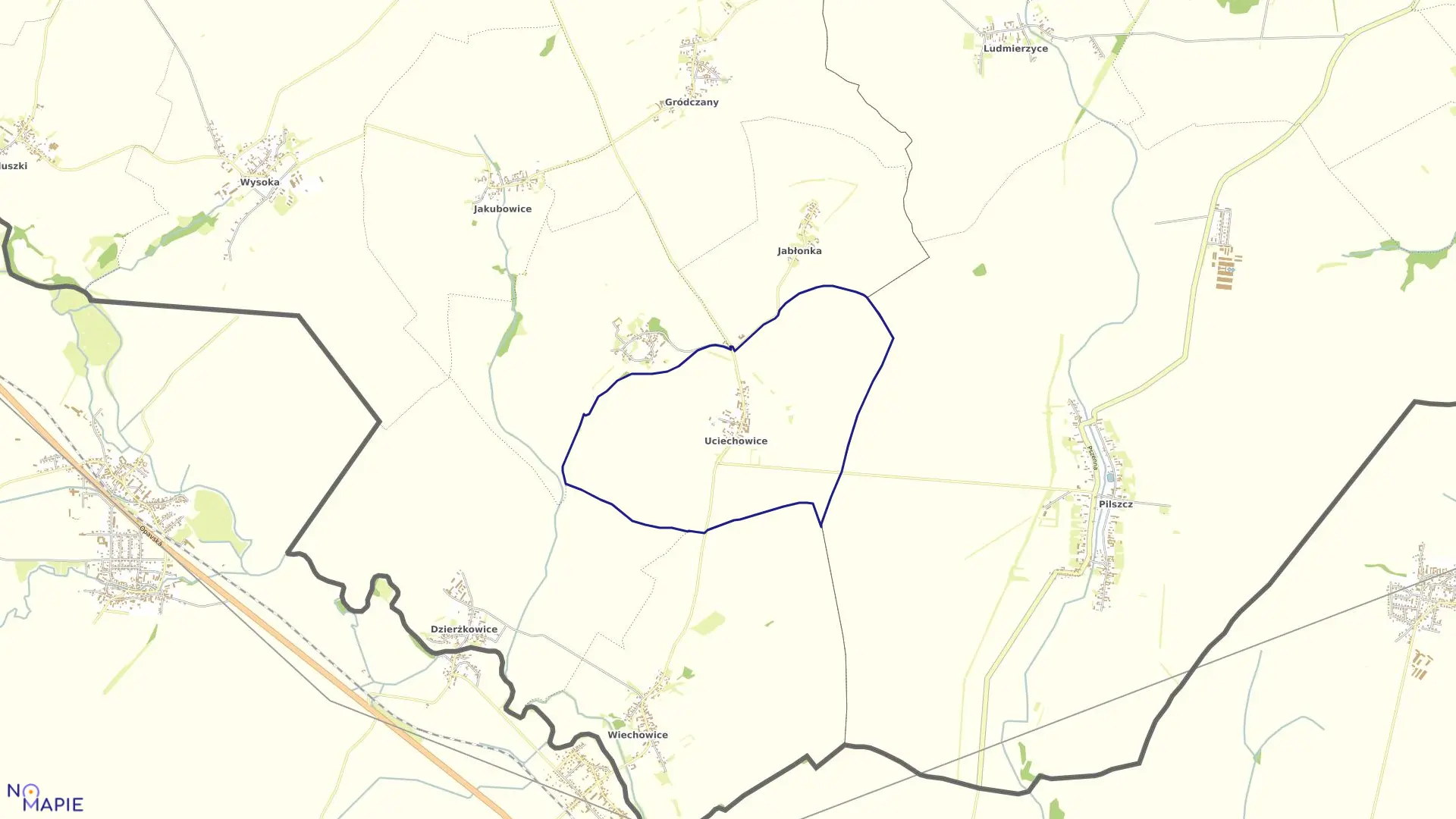 Mapa obrębu UCIECHOWICE w gminie Branice